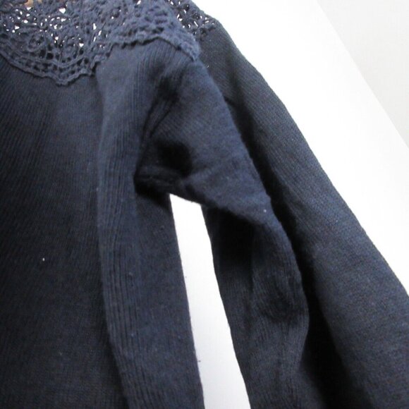 Club Monaco Sweater Top Women S Black 3/4 Sleeve Crochet Tie Back Viscose 248 - Picture 9 of 10